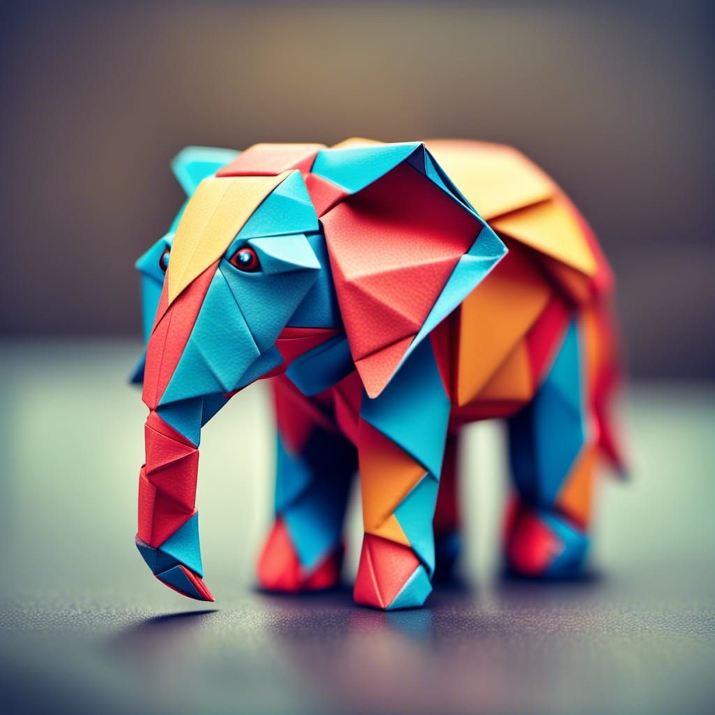 Cute Origami Elephant in Traditional Japanese Style