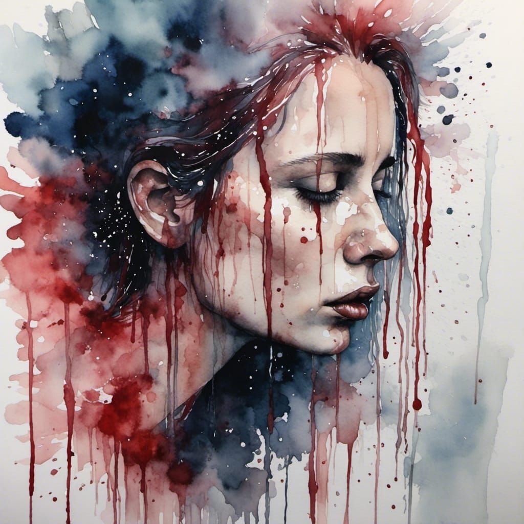Watercolor Portrait Evoking Profound Sadness