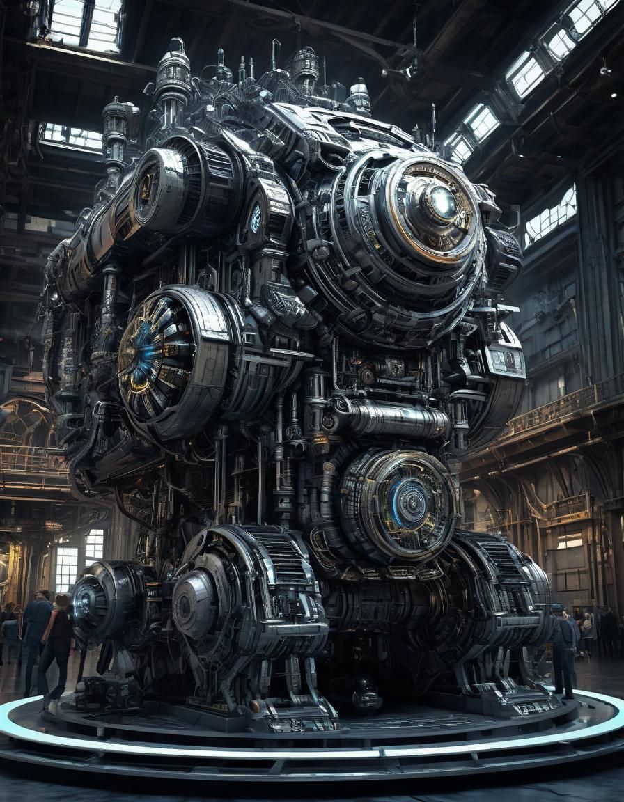 Futuristic Gigantic Engine Inside Mech Hangar