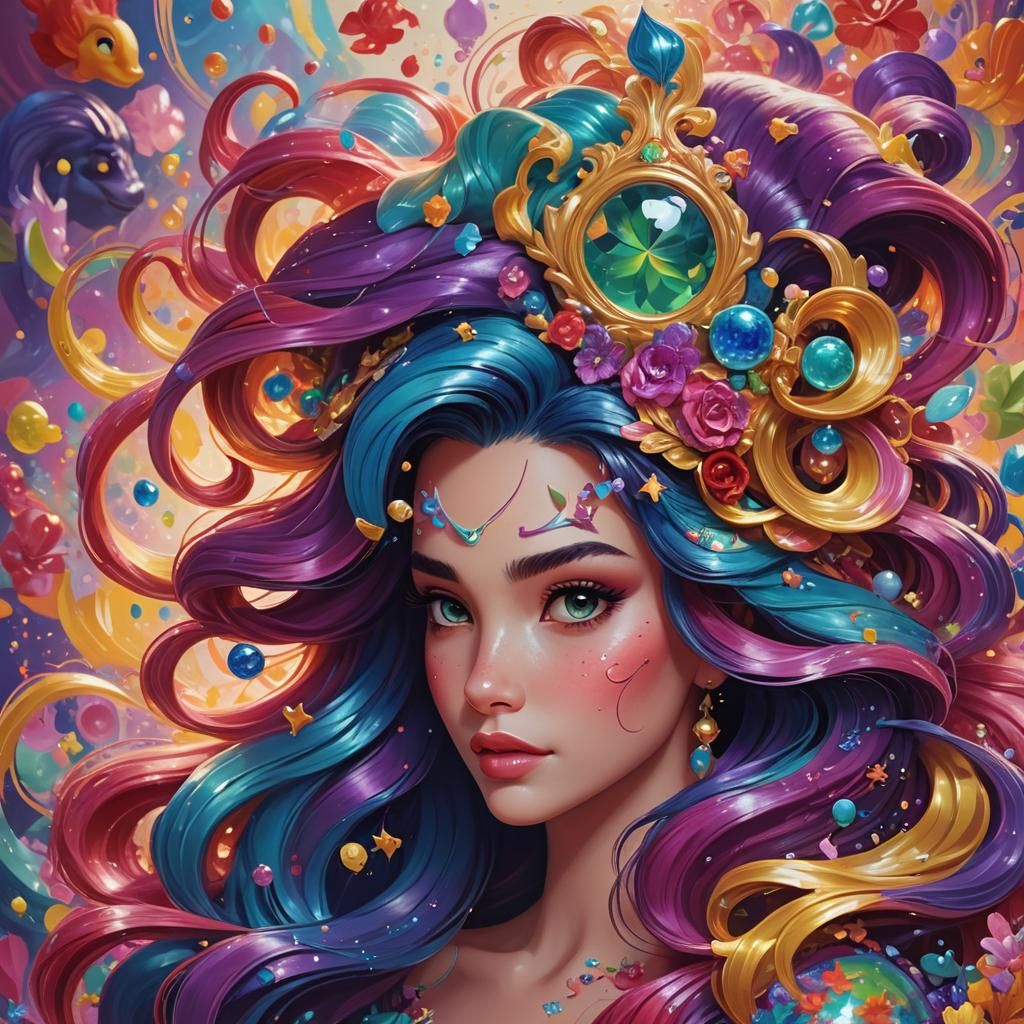 Ariel in Lisa Frank Colors: Hyperdetailed Portrait