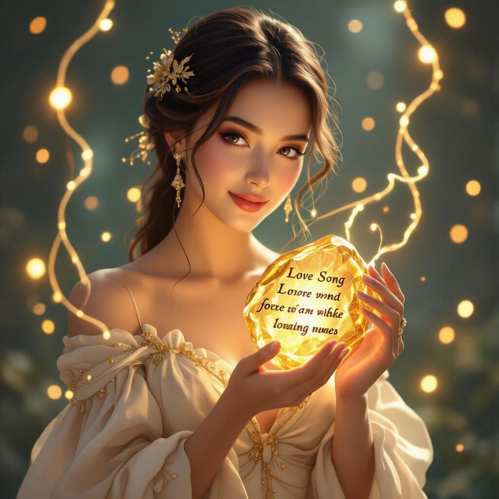 Golden Stone Love Song in Whimsical Digital Art
