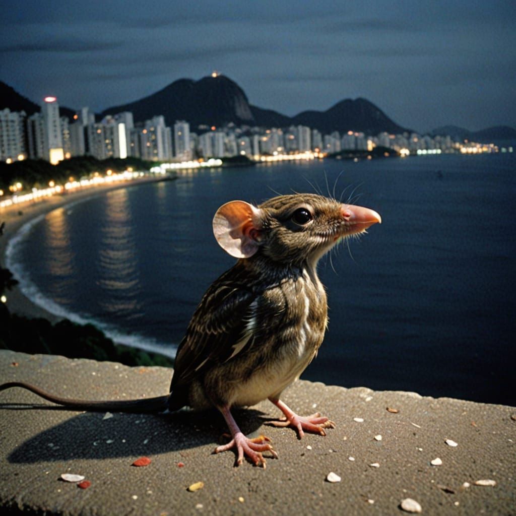 Lovecraftian Mouse-Bird by the Sea, 1970s Photo