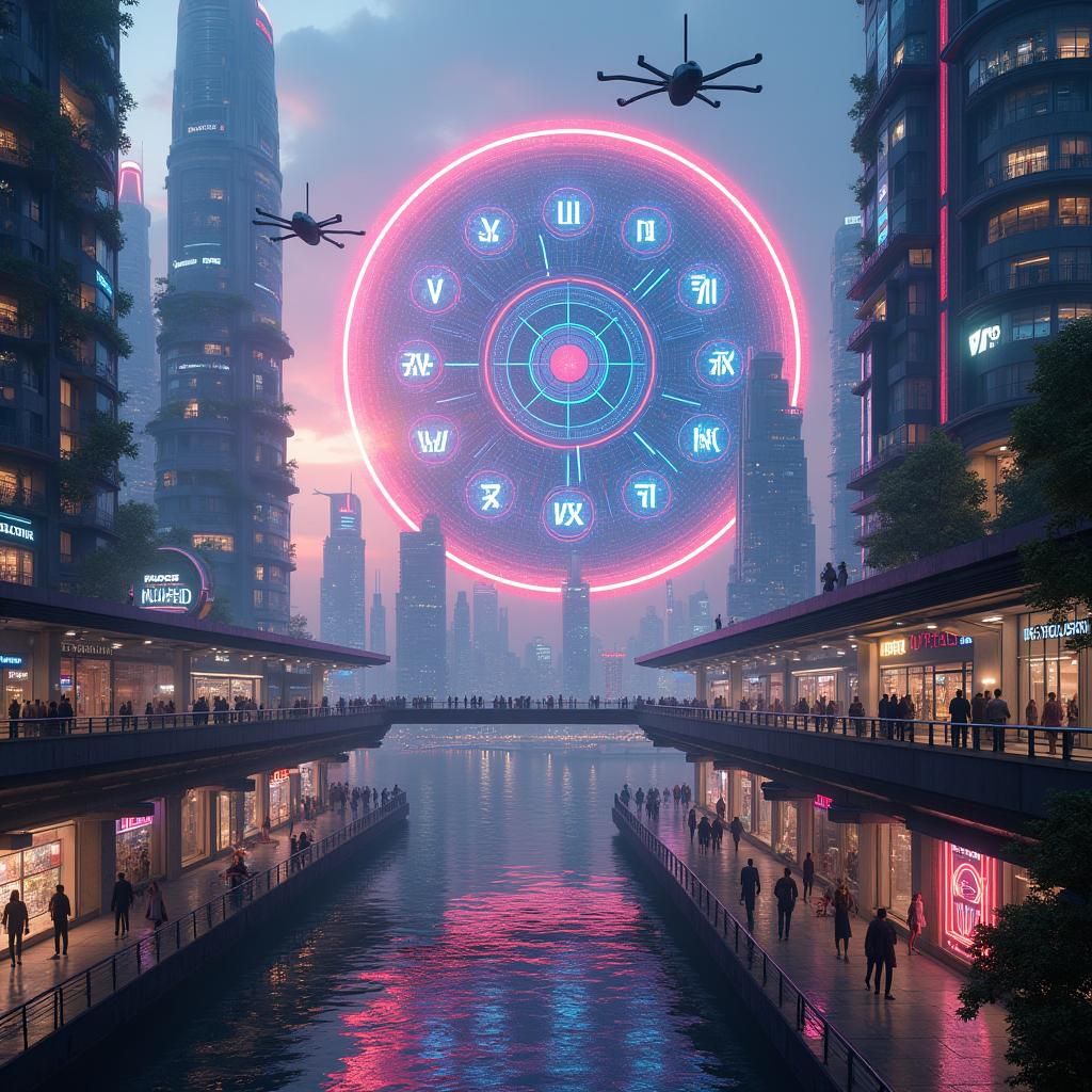 Futuristic Metropolis at Dusk in Cyberpunk Style