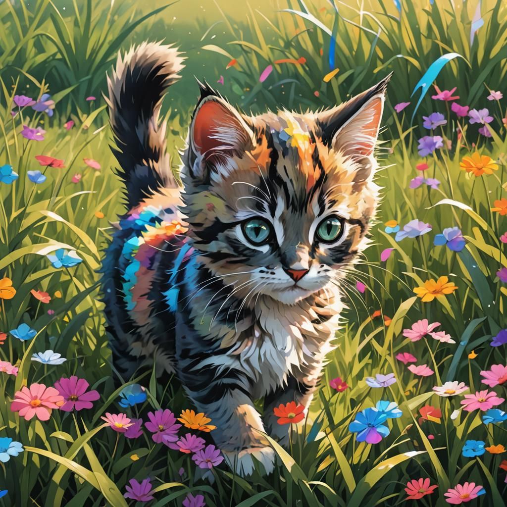 Rainbow Kitten in Anime Style Field