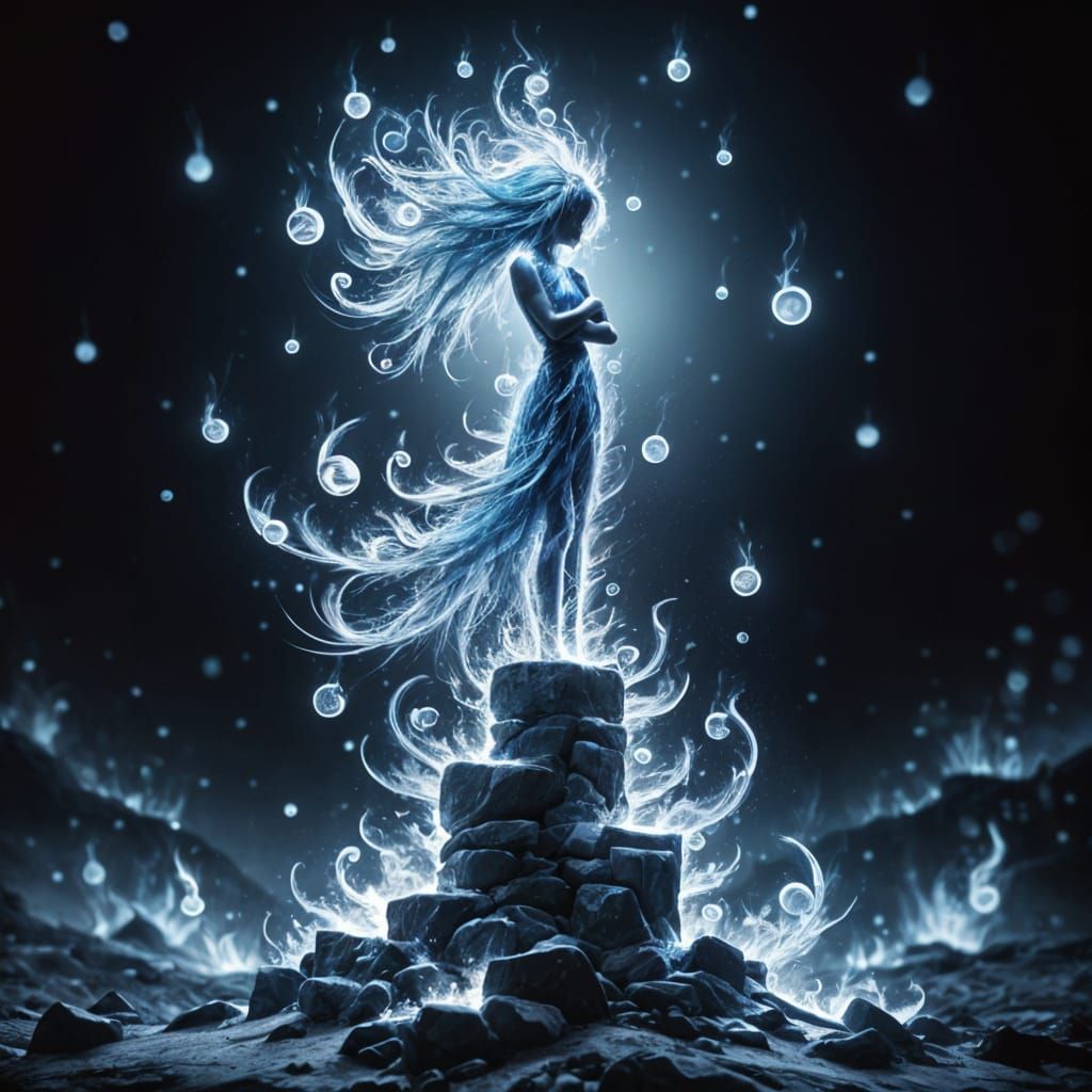 Ghostly Teen Silhouette in Blue Flames