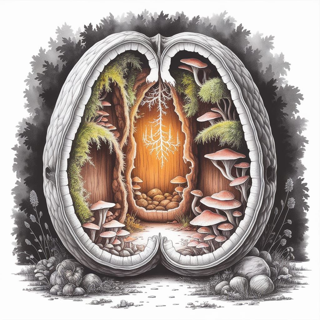 "A colony of forest dwellers living inside a giant fallen wa...