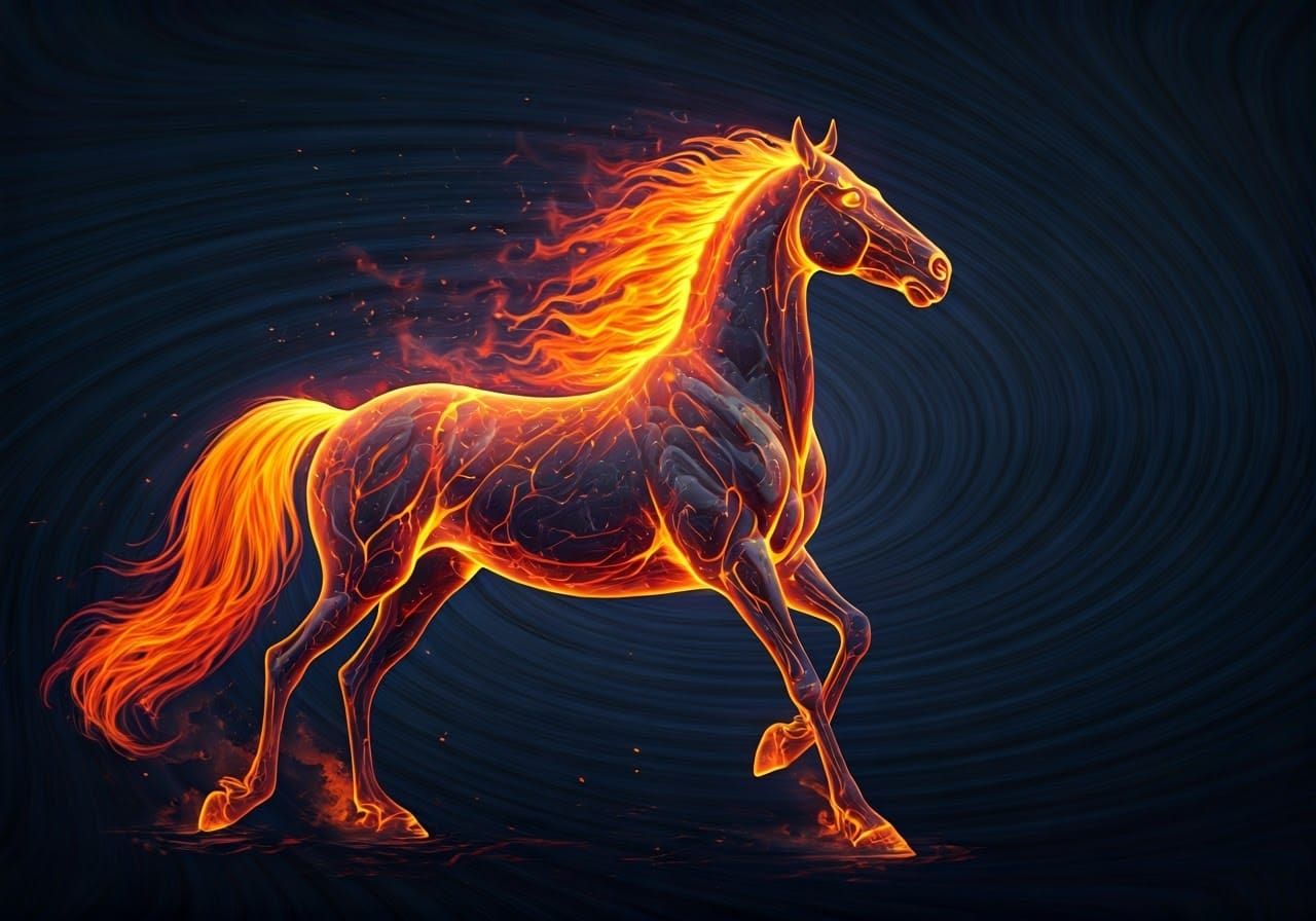 Fiery Horse Galloping Across the Night Sky