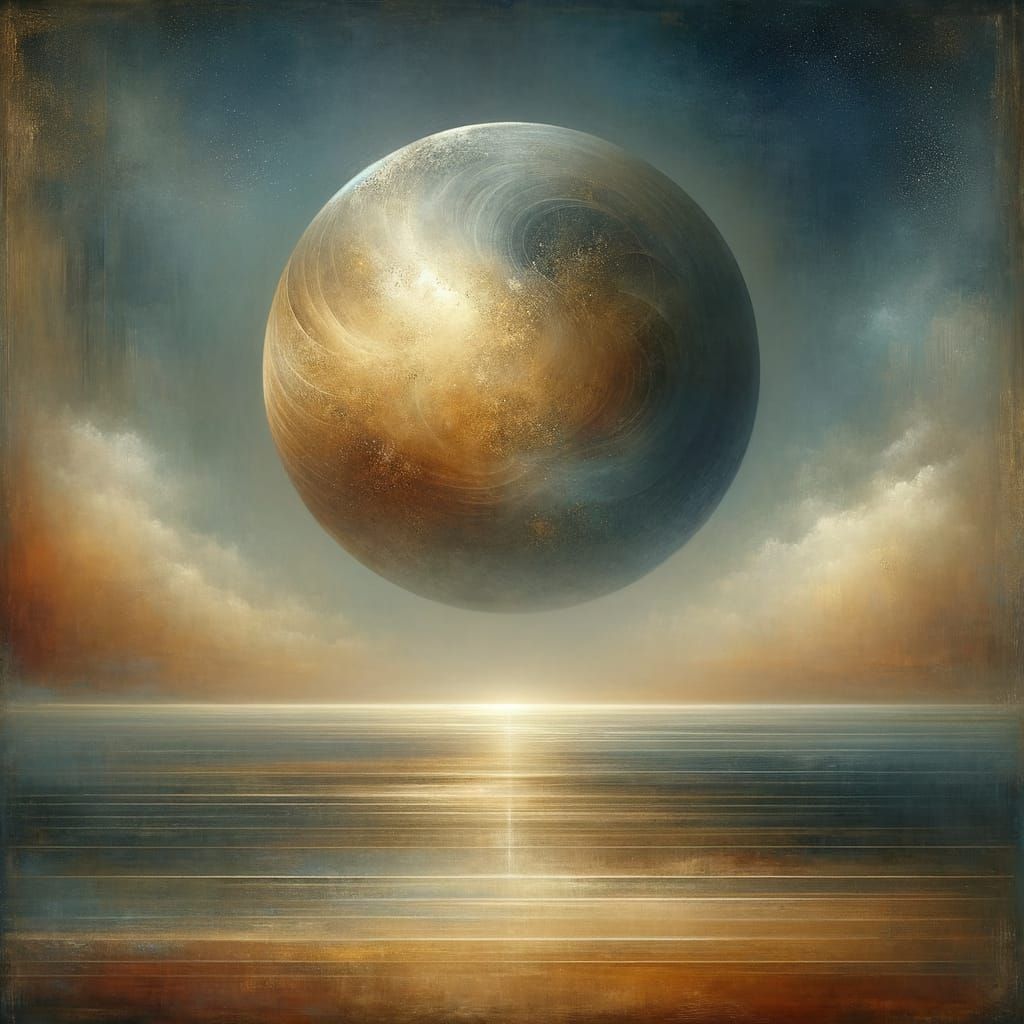 Golden Orb in Celestial Haze: Abstract Landscape