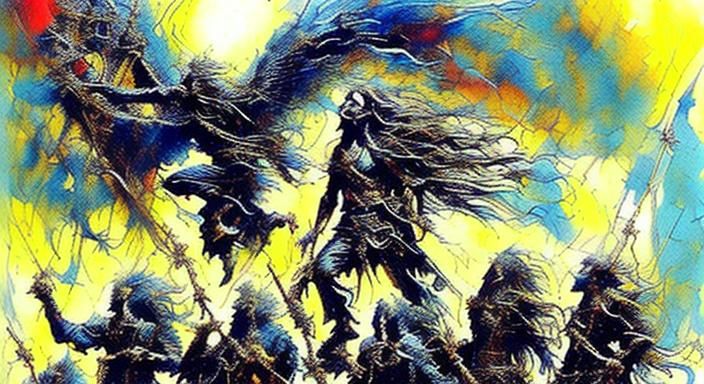 Fantastic Creature in Windswept Landscape as Impasto Paintin...