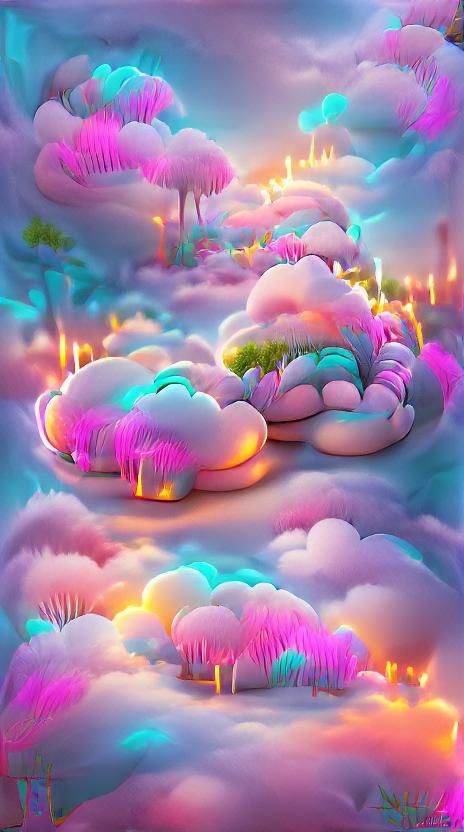 Glowing Neon Forest Cloudscape in 8K