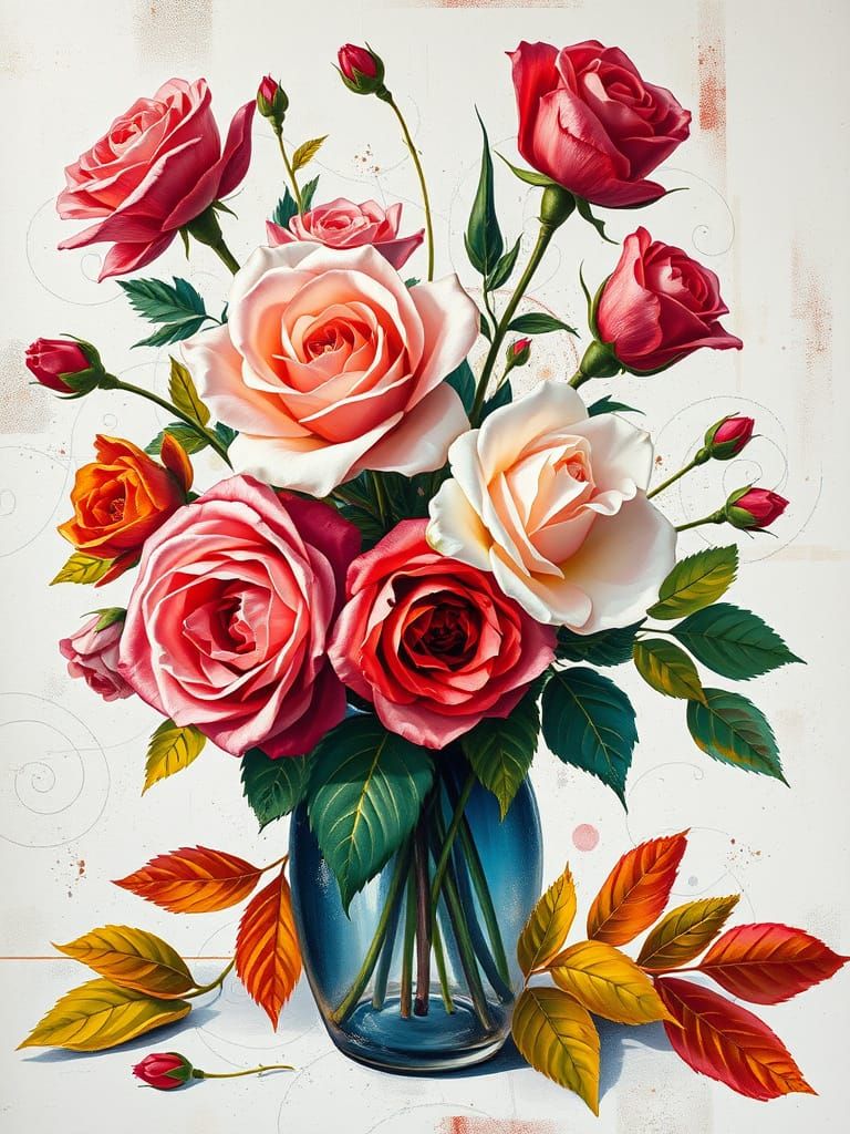 Luminous Roses in Abstract Style with Glitter