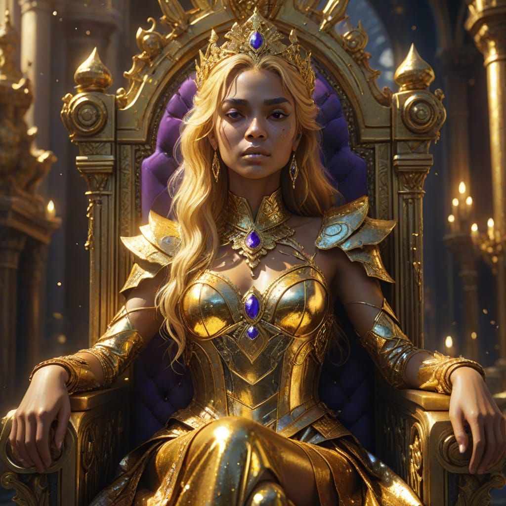 Golden Woman on Throne in Fantasy Art Style