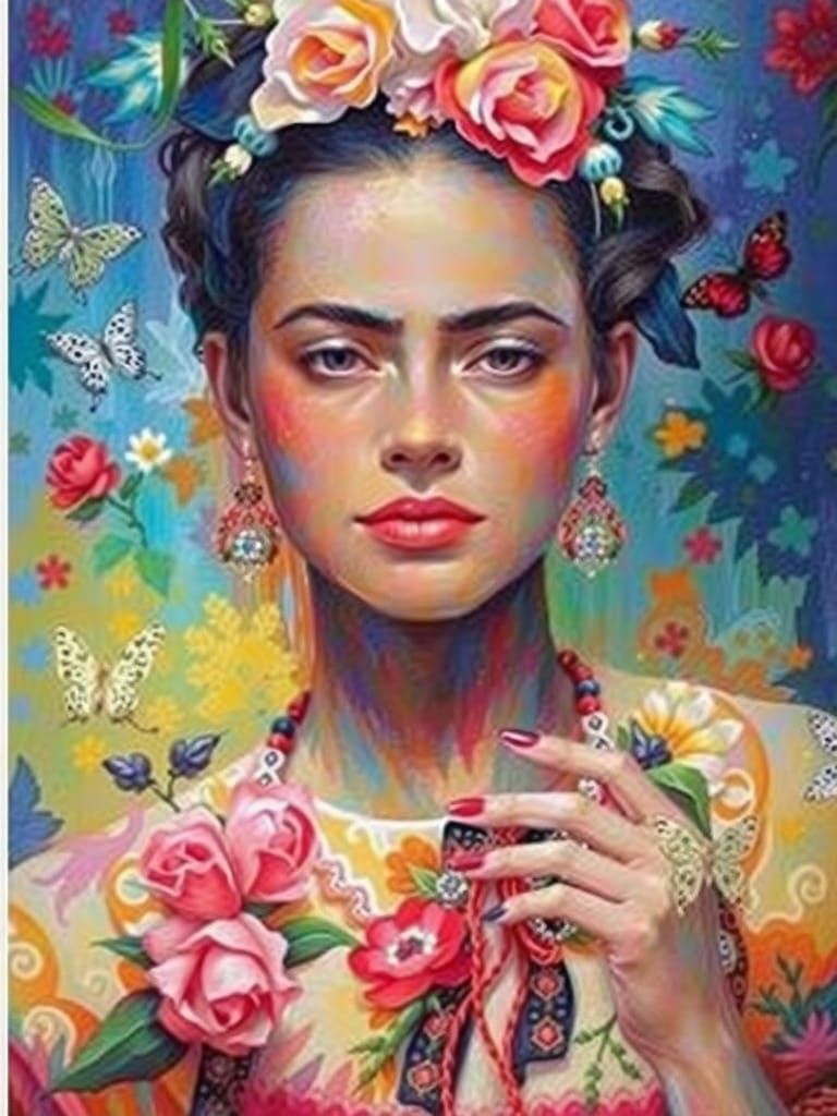 Mexican Portrait in Frida Kahlo Style