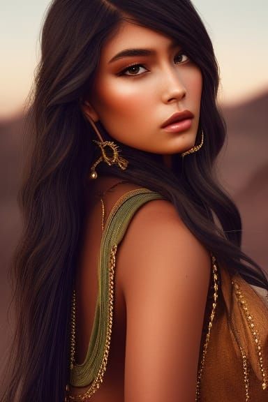 Pocahontas as Armed Hunter in Wild West, Ultra Realistic