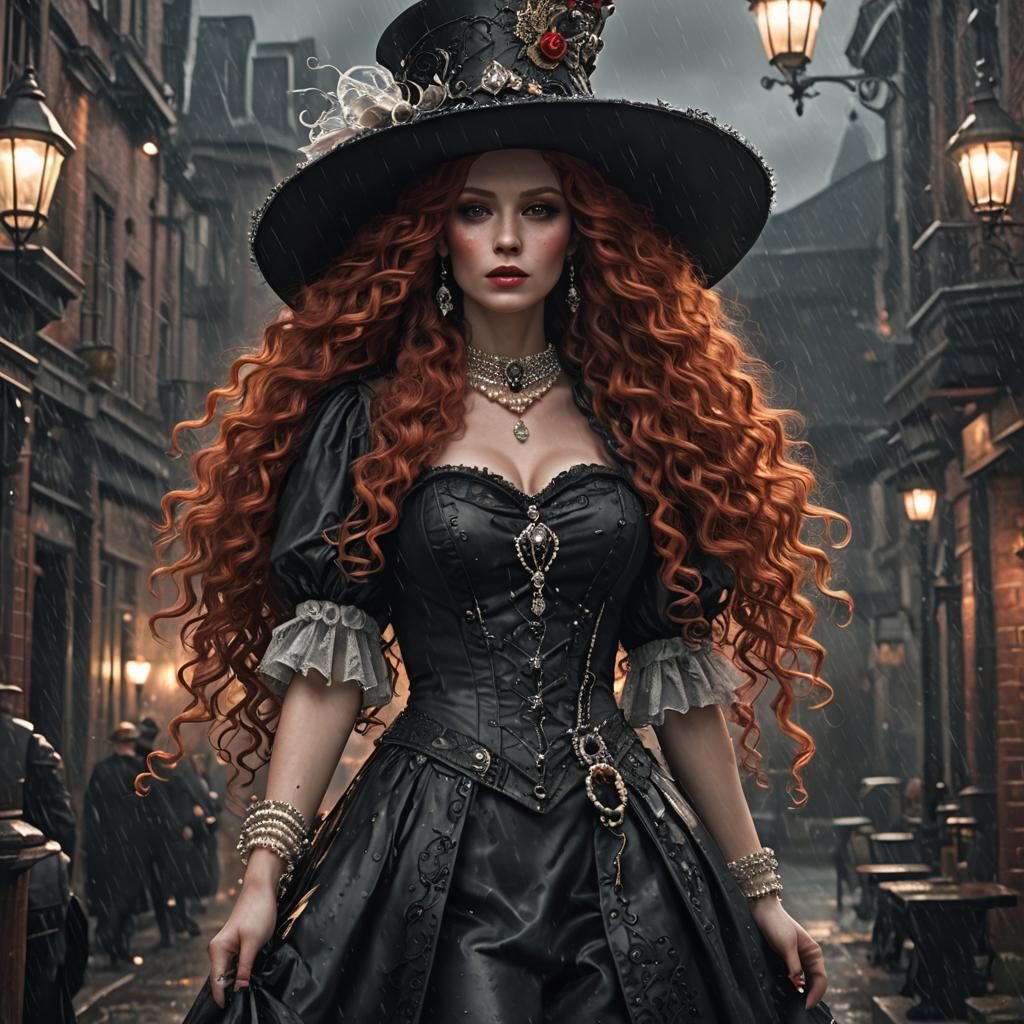 Gothic Lady with Red Hair in Surreal Digital Art