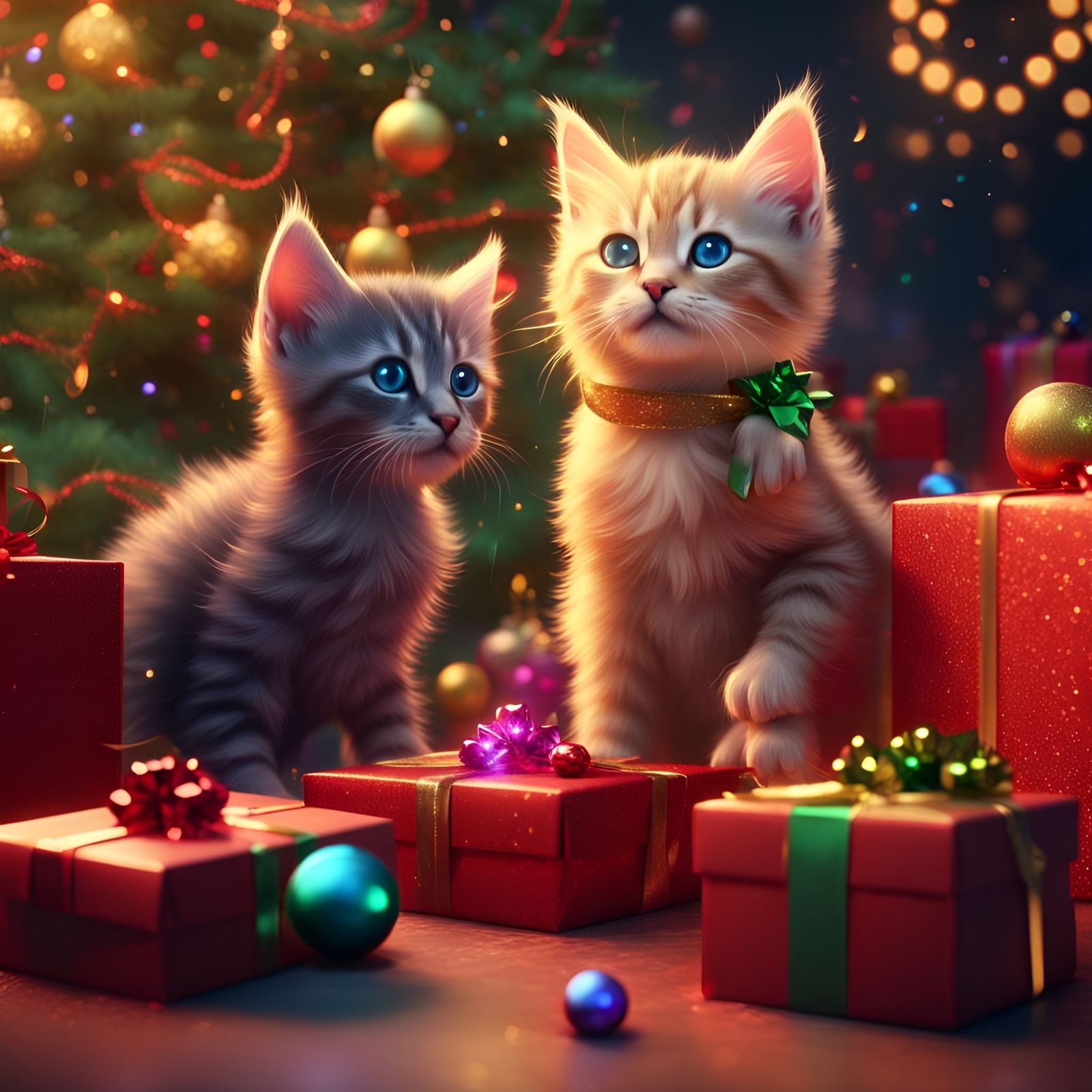 Festive Kittens Play in Christmas Splendor