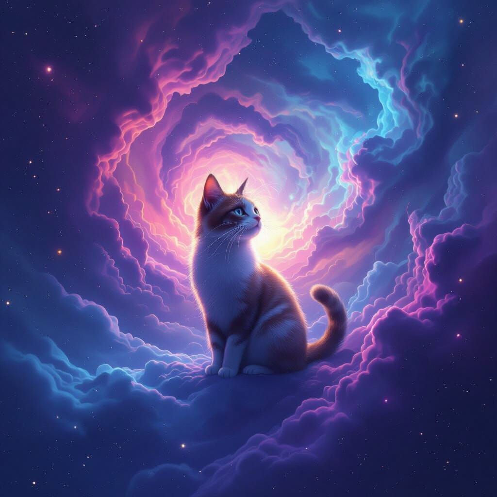 Cat in Nebula: Digital Art Inspired by Space