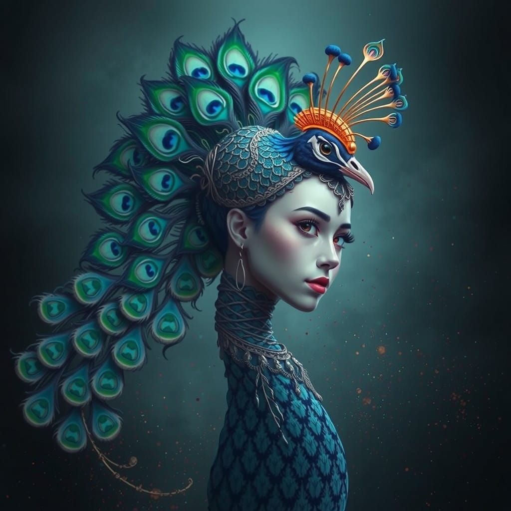 Hyperrealistic Portrait of a Peacock in Vibrant Colors
