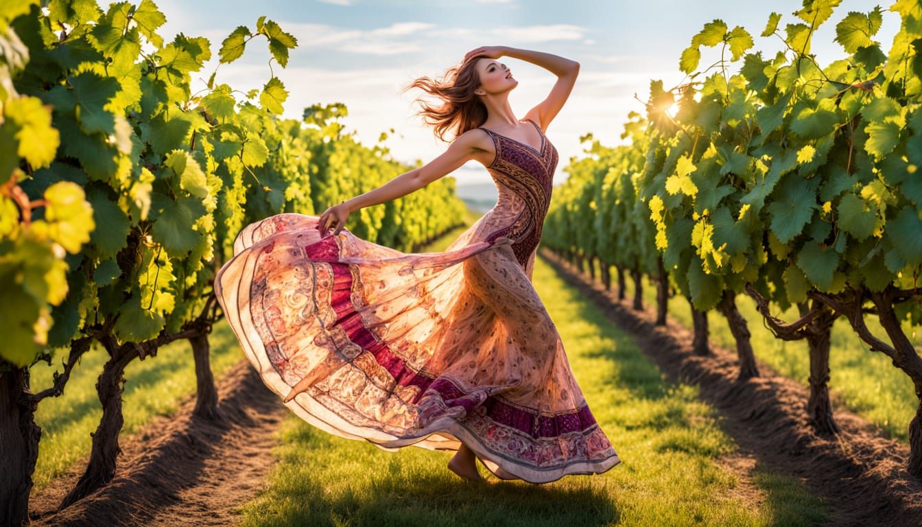 Enchanted Vineyard Dance in Whimsical Style