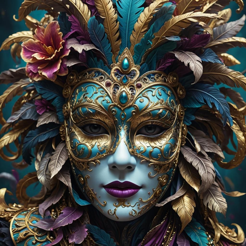 Intricate New Orleans Drama Mask: Digital Illustration