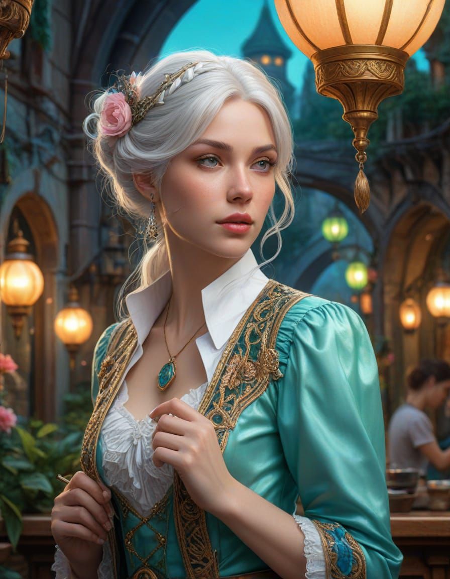 Steampunk Art Nouveau Portrait of a Waitress