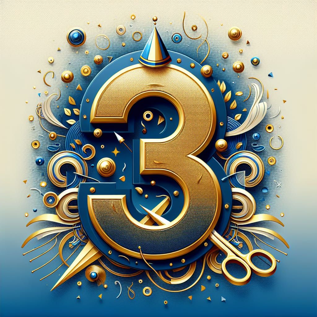 Golden Number 3 Graphic Design in 8K