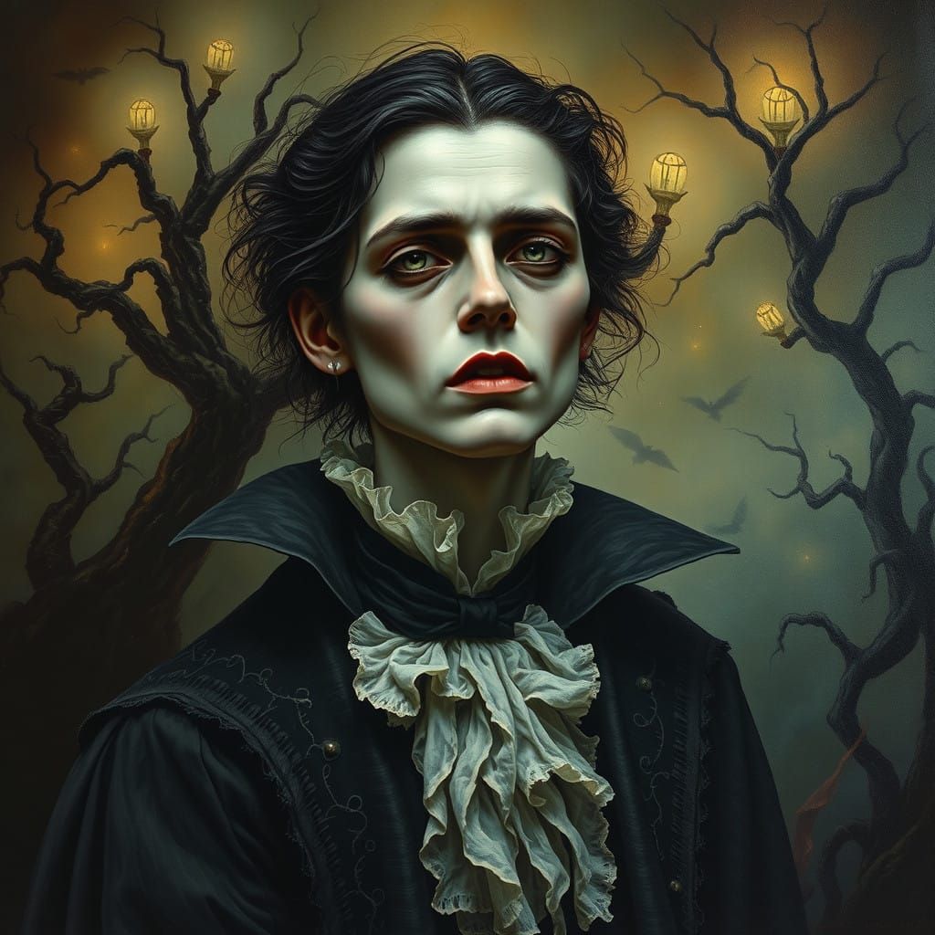 Ethereal Byronic Vampire in Dark Gothic Landscape