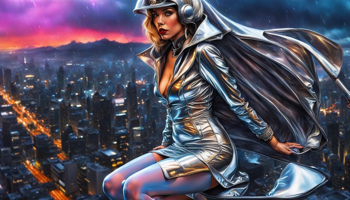 Cyberpunk Dragon Rider in Retro Sci-Fi Style