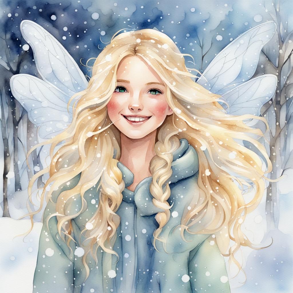 Winter Fairy with Gossamer Wings in Watercolor