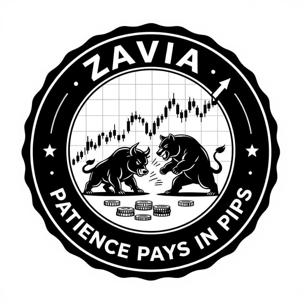 ZAVIA Logo: Trading Stamp with Bull & Bear Design