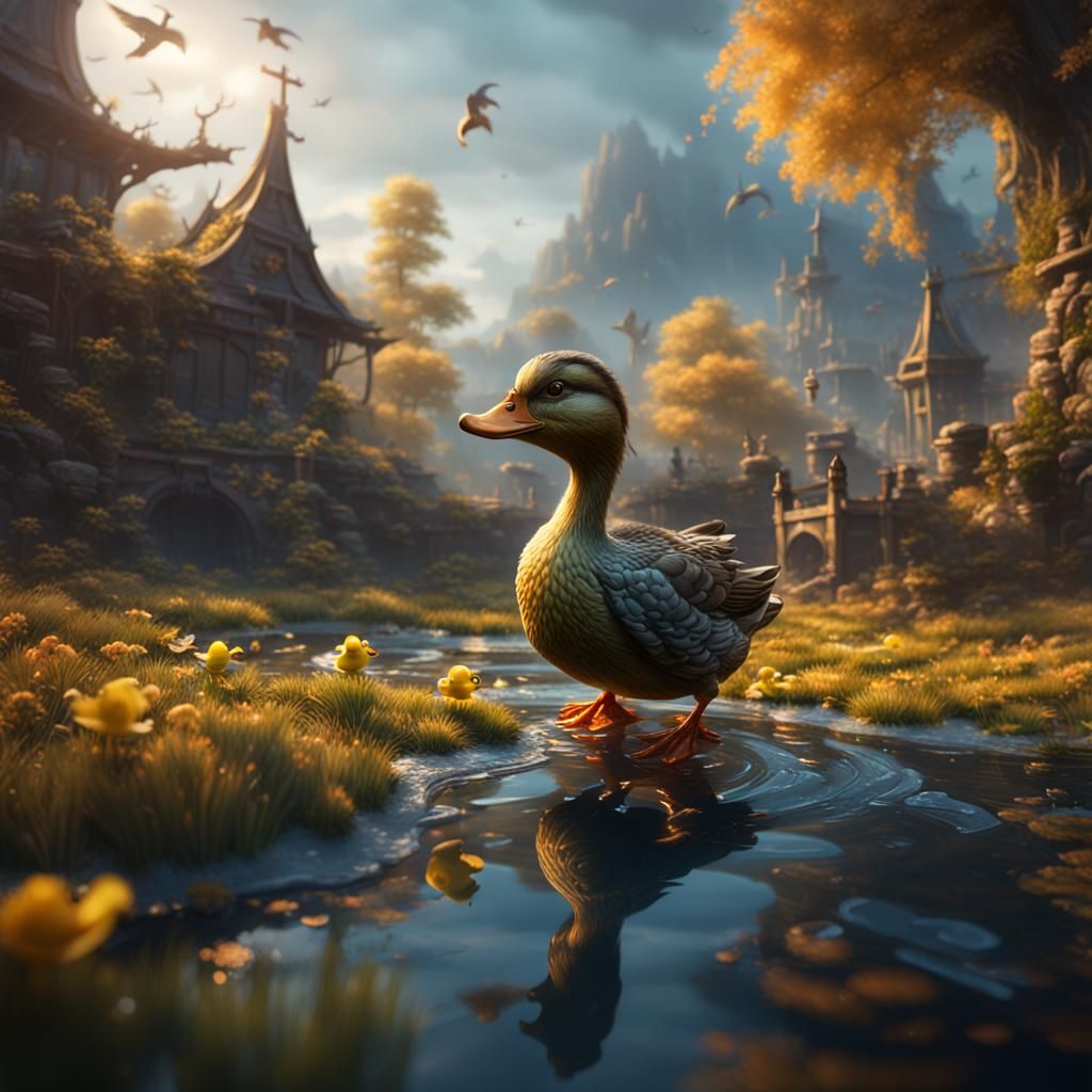 Fantastical Lucky Duck Painting in Deep Color