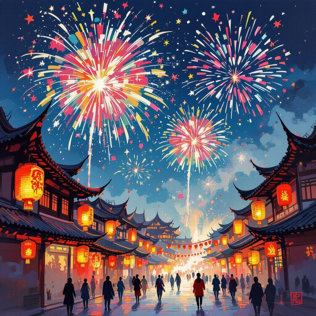 Vibrant Chinese New Year Lanterns & Fireworks