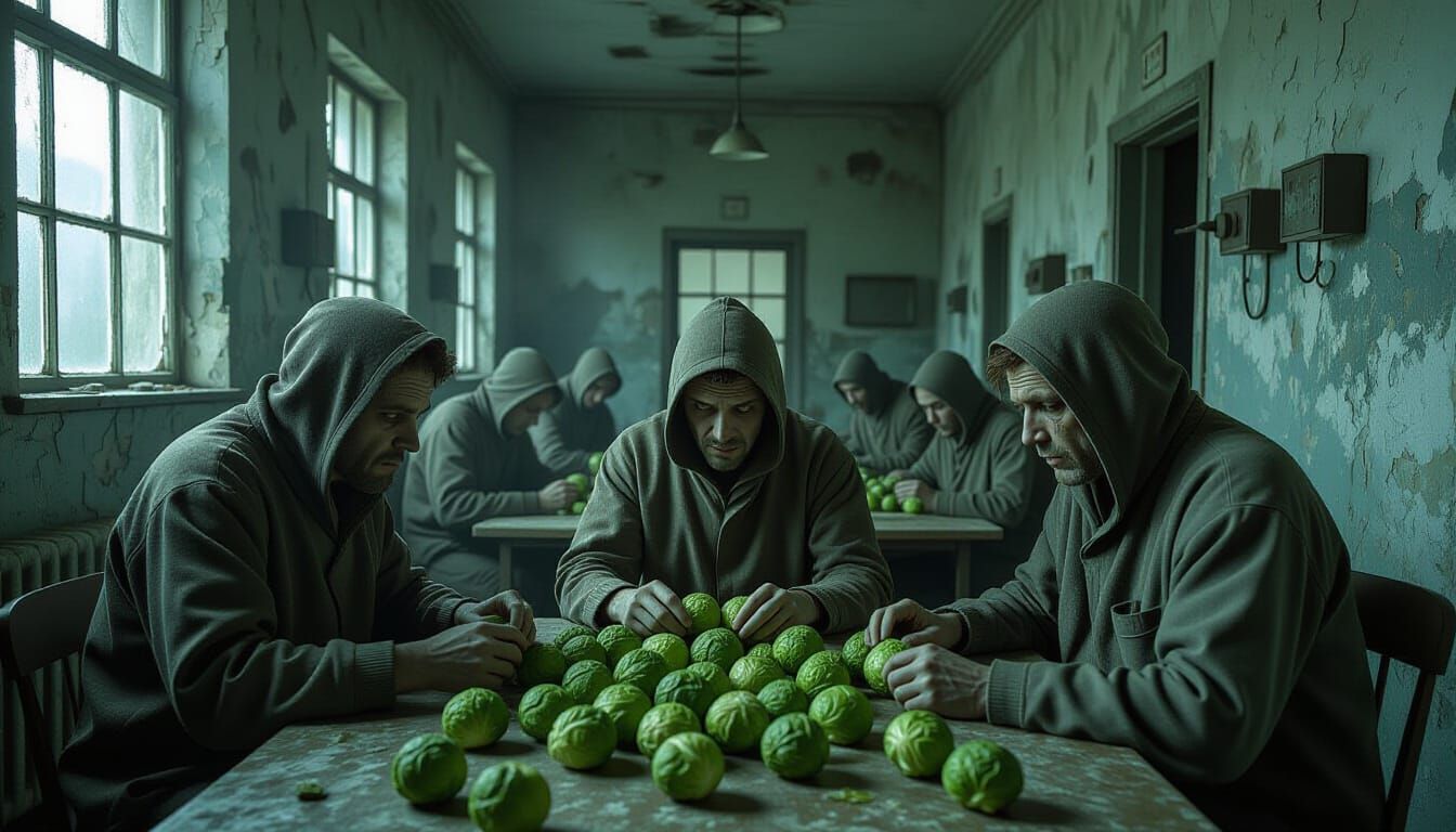 Haunting Asylum Scene in Dark Surrealist Style