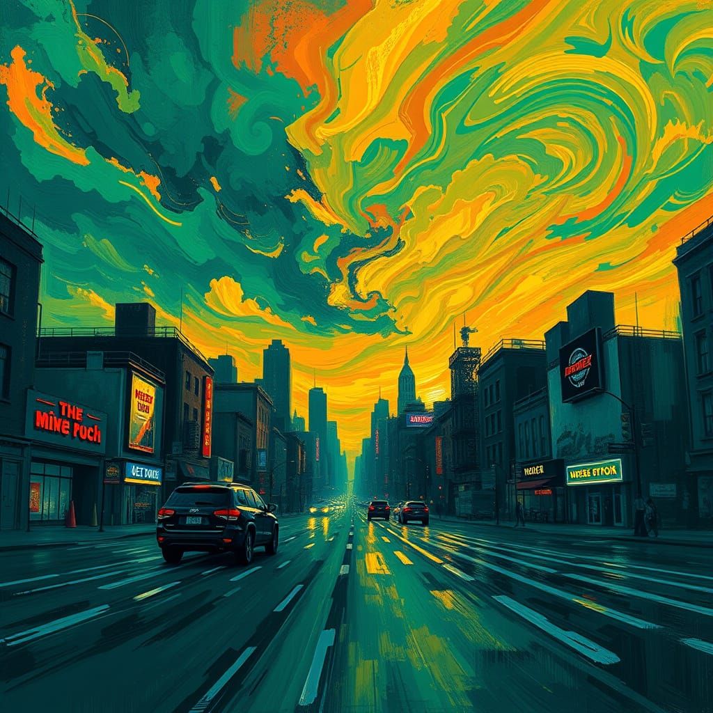 Cyberpunk Dreamscape in Vibrant, Expressive Brushstrokes
