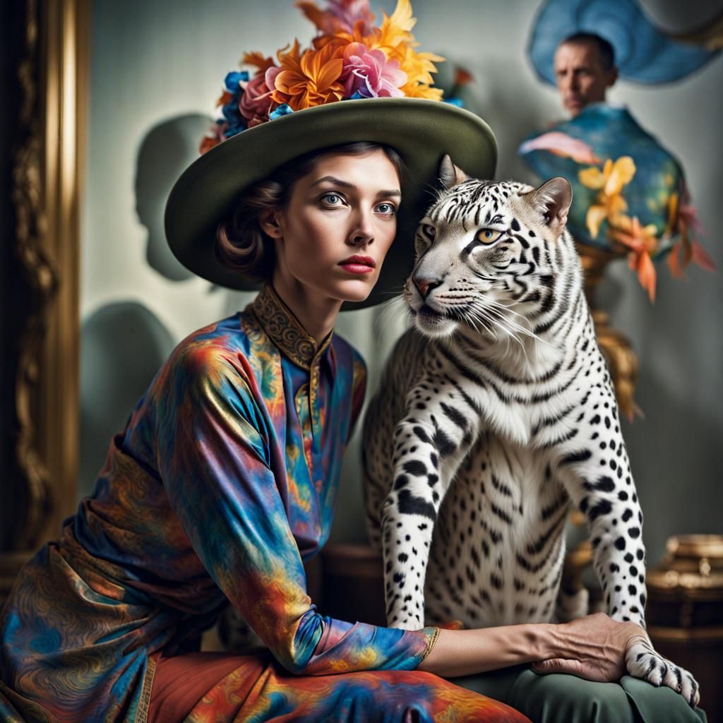 Emotional Party with Exotic Creatures in Hyperrealism