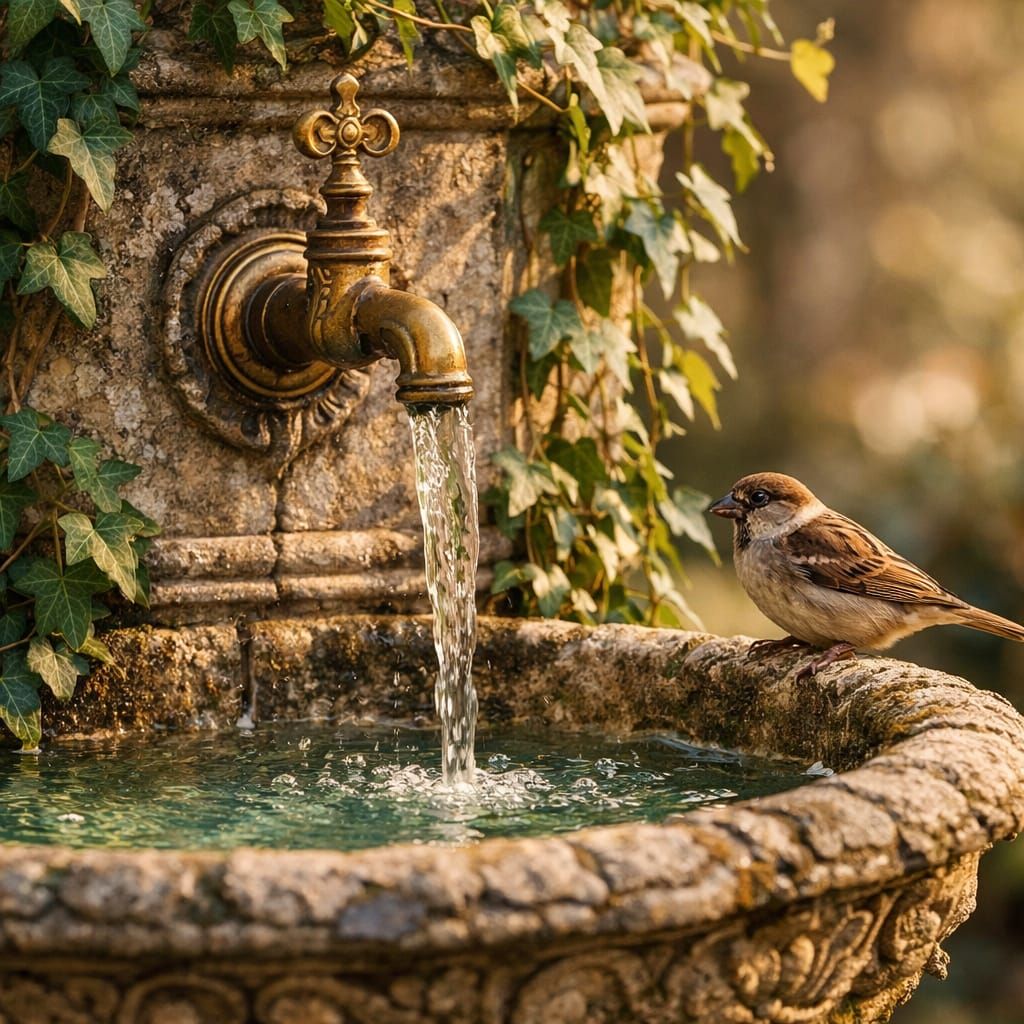 Serene Garden Bird Bath Photography