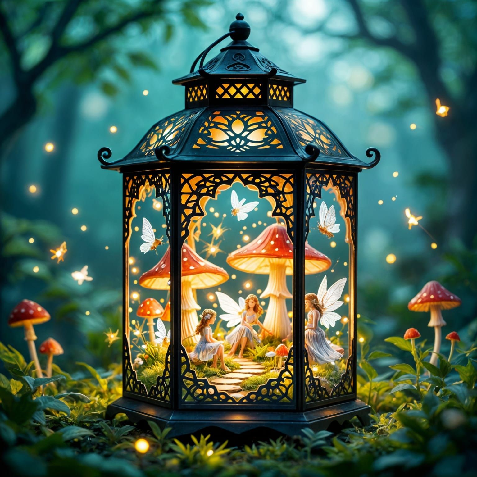 Glowing Fairy World Inside Intricate Lantern