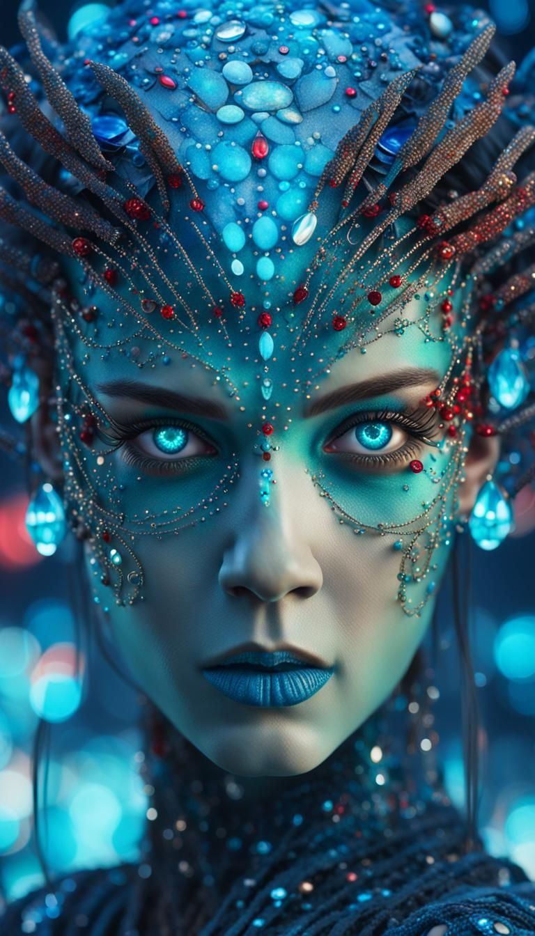 Cyberpunk Alien Girl Portrait with Rhinestones