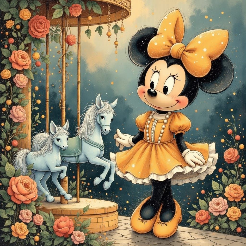 Minnie Mouse and Floral Carousel, Glitter Fairy Style