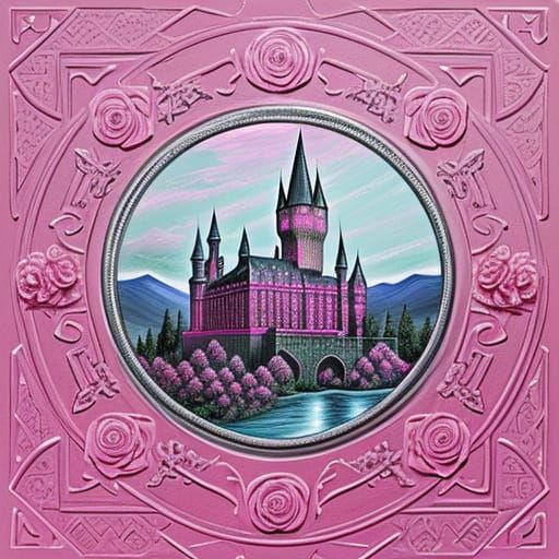 HD Pink Hogwarts Landscape Sketch with Roses