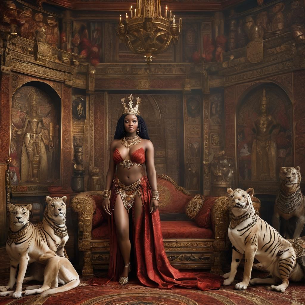 Regal African Queen in Opulent Throne Room