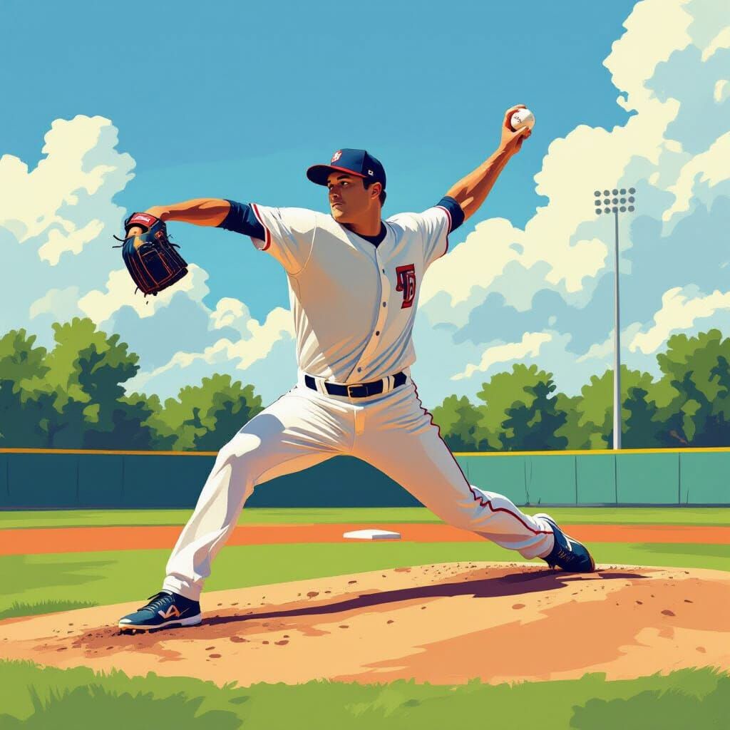 Left-Handed Pitcher in Vibrant Fantasy Art Style