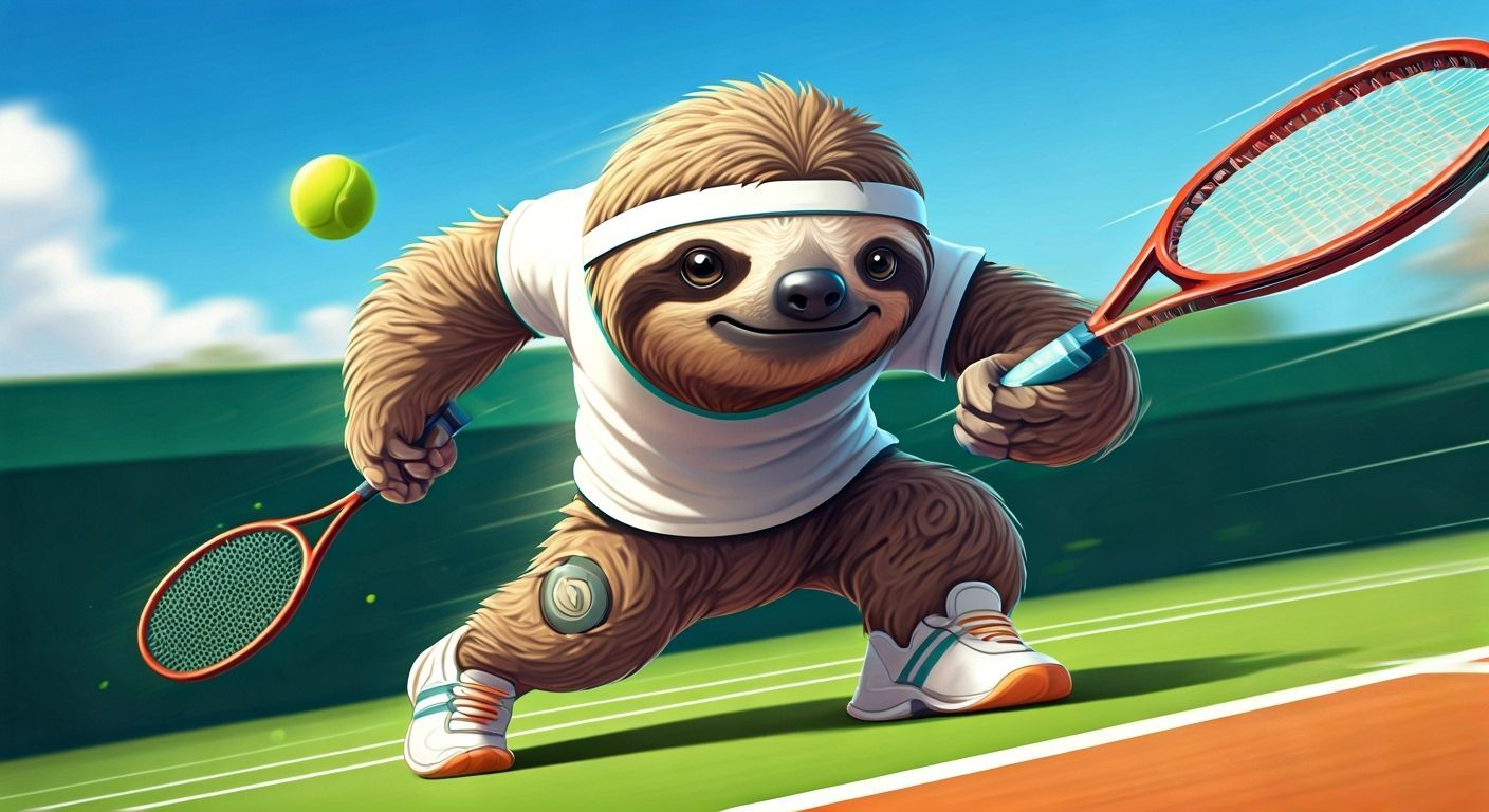 Sloth Tennis Match in Cartoon Style