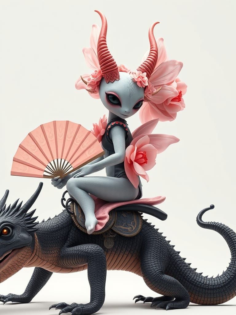 Alien Kitsune on Monitor Lizard: 3D Matte Painting