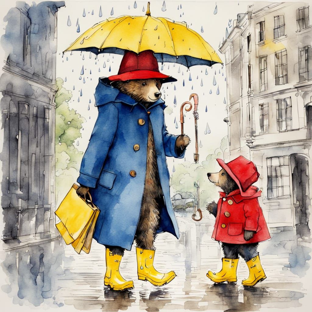 Paddington Bear Takes a Rainy Day Stroll in London