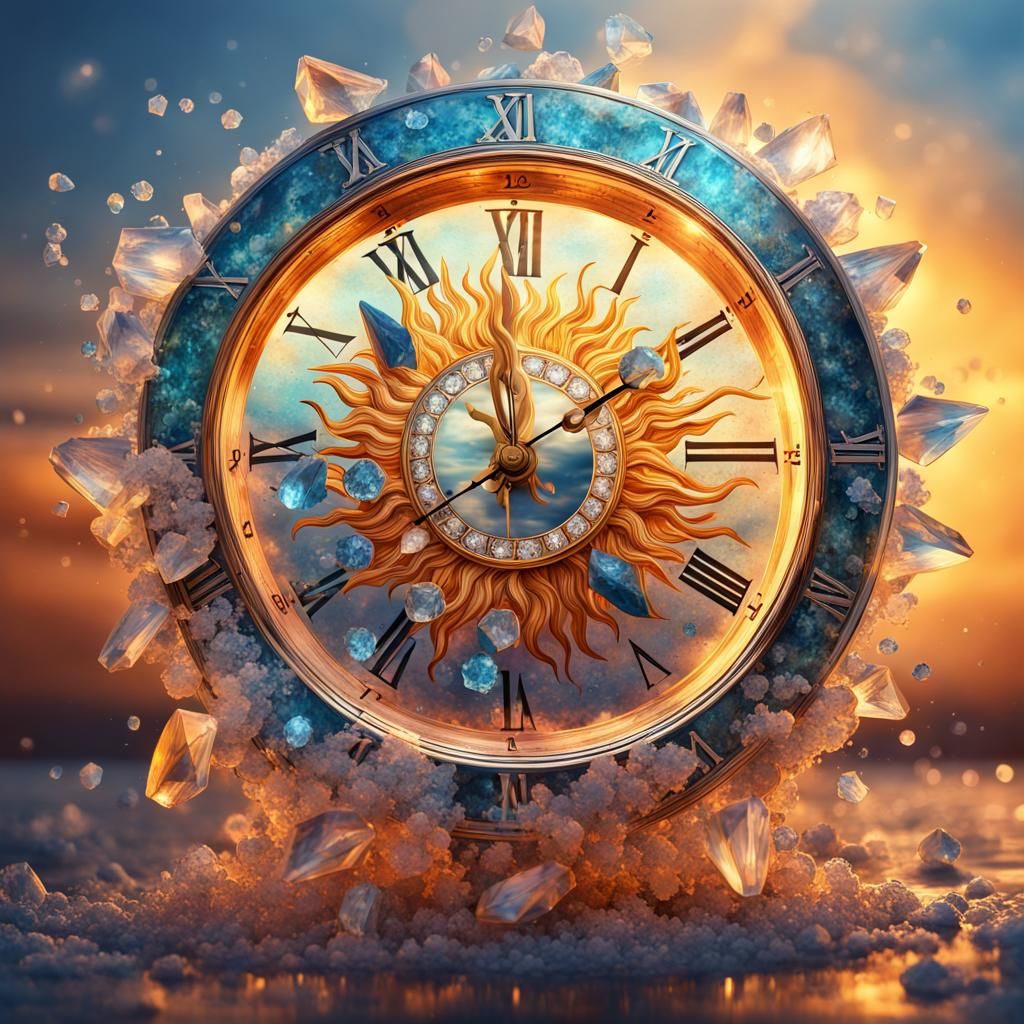 Hyperrealistic Sun Clock with Sea Crystals
