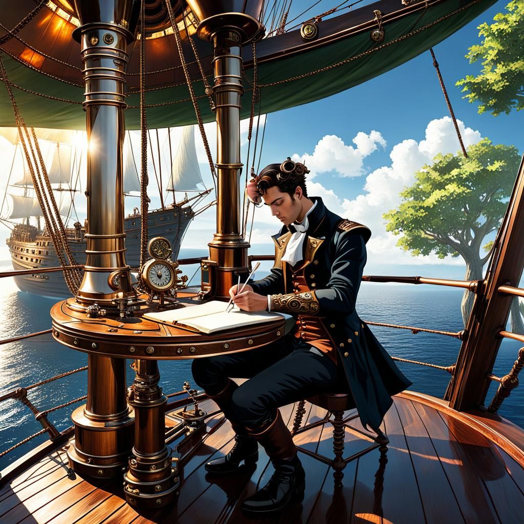 Steampunk Sailor's Journal on a Treetop Mooring
