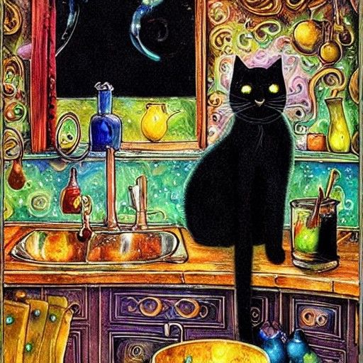 Black Cat's Kitchen Sink Adventure in Fantasy Style