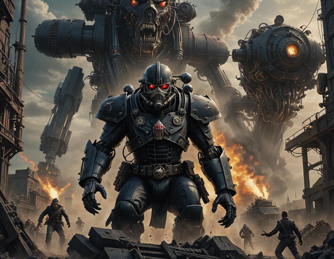 Epic Steampunk Soldier in Black Military Uniform