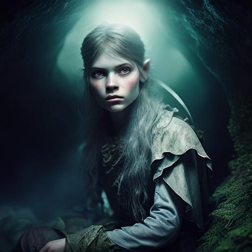 Ethereal Light Fairy Portrait in Dark Cave